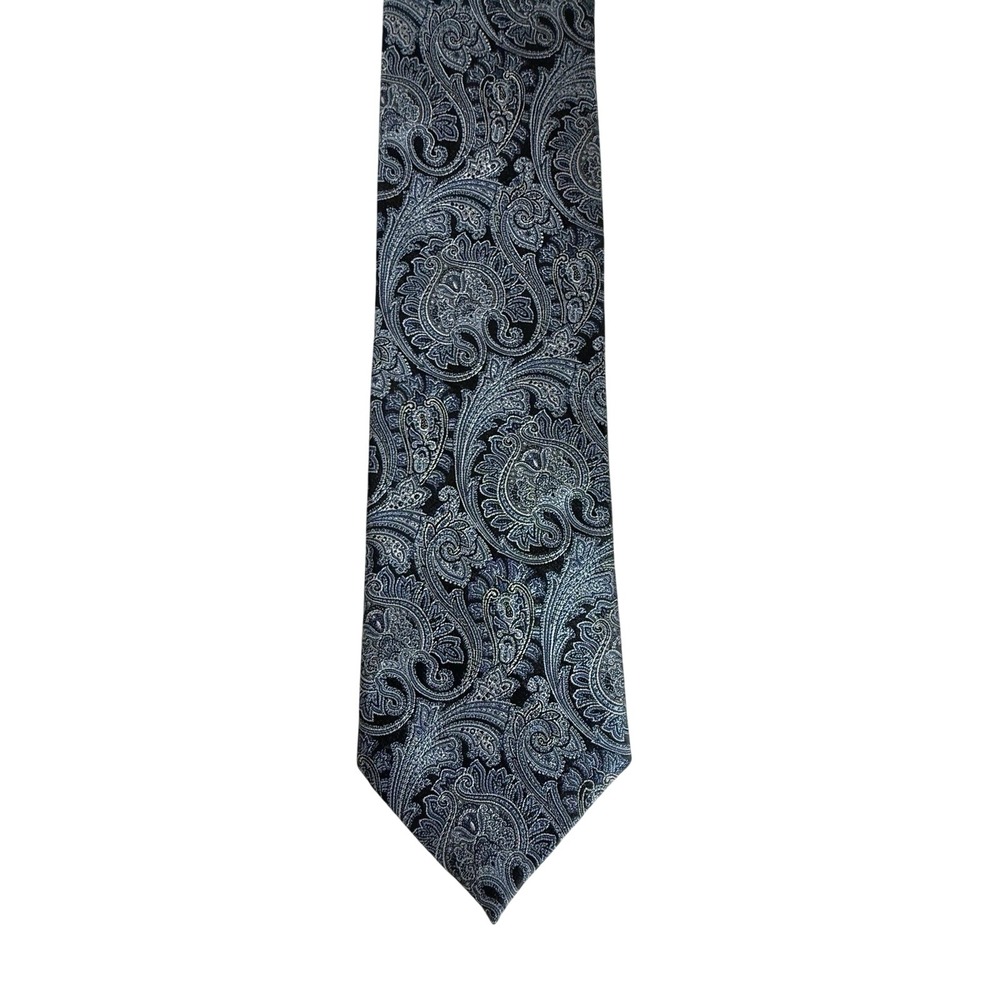 Bruno Piattelli 100% Silk Tie Blue Paisley Formal Suit 60" XL HandMade Excellent